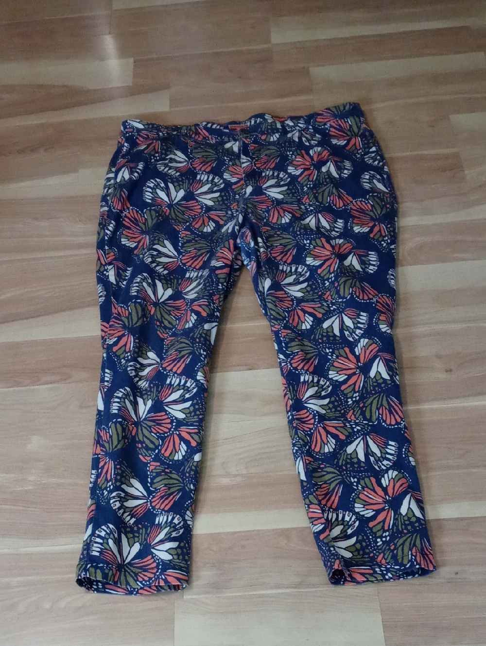 Modcloth Navy Floral Ankle Jeans with Coral and Cream Accents